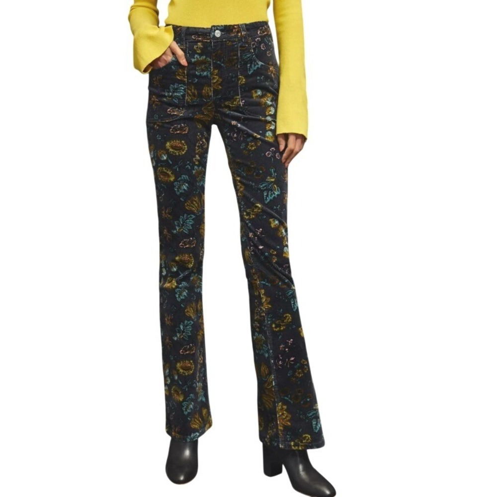Anthropologie Pilcro 30 The Icon Flare Low Rise Corduroy Jeans in Black Floral
